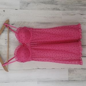 TALLA bright pink mesh with hearts builtin bra nightie lingerie Size Small